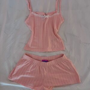 Edikted Pink Lace-Trim Cami and Short Pajama Set, never worn